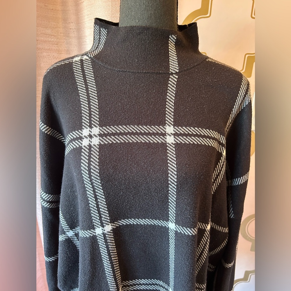 Eloquii Black and White Checkered Turtleneck Sweater